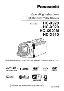 Panasonic HC X 929 manual. Camera Instructions.